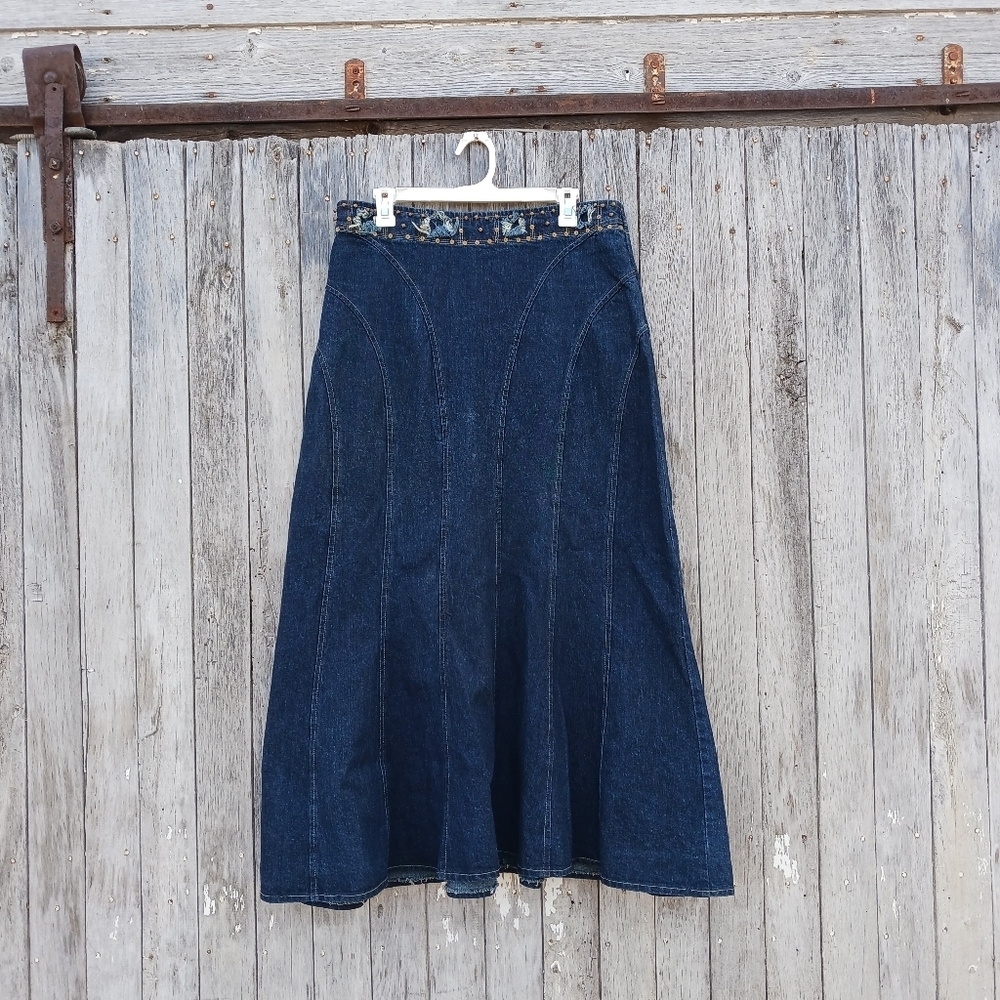 Chez Vouz de‎ France Vintage Y2K Size Large Denim Mermaid Skirt Midi Modest